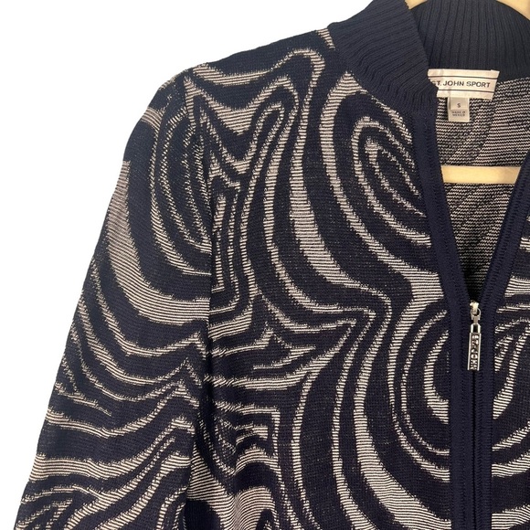 St John Sport Navy Blue Swirl Printed Wool Zip Up Jacket Size Small Casual - Picture 4 of 8